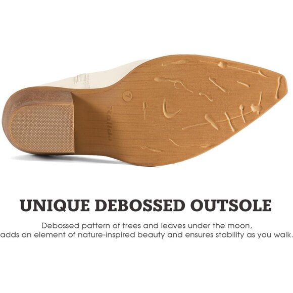 Women's Chunky Knee High Heel Western Brown Zipper Leather Embroidered Boot - Picture 3 of 7